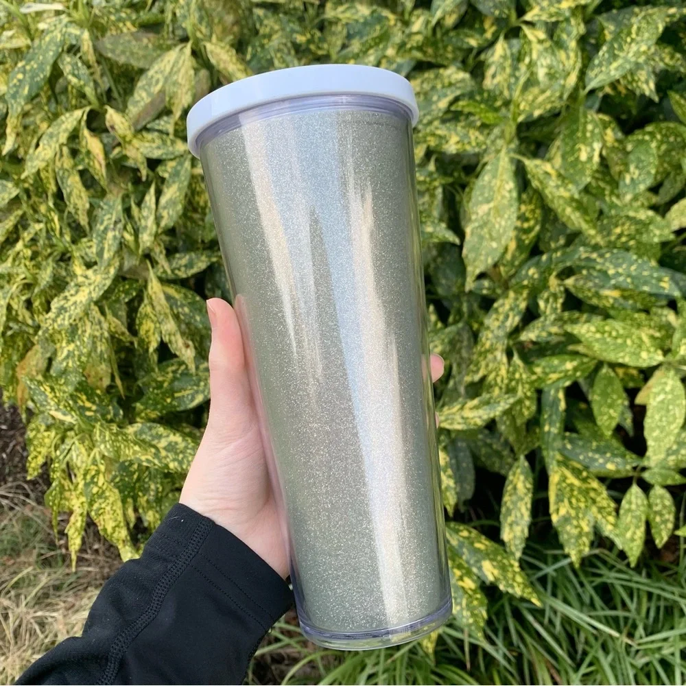 Starbucks White Silver Glitter Tumbler Cold Drink Cup Collectible Holiday 24oz